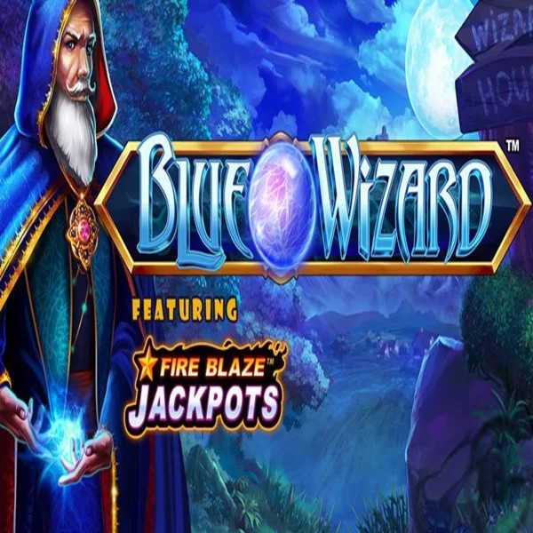 Blue Wizard Fire Blaze Jackpots logo by Rarestone Gaming Glorion Casino